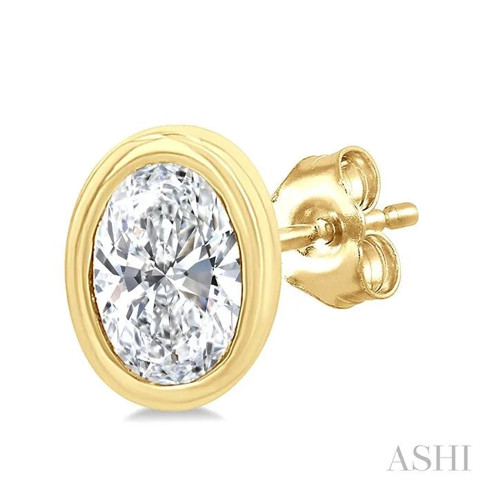 Oval Shape Bezel Set Petite Diamond Fashion Earrings
