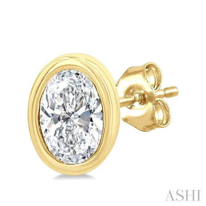 Oval Shape Bezel Set Petite Diamond Fashion Earrings