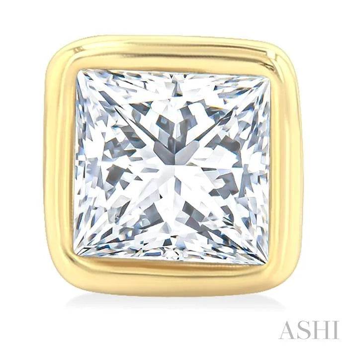 Princess Shape Bezel Set Petite Diamond Fashion Stud Earrings