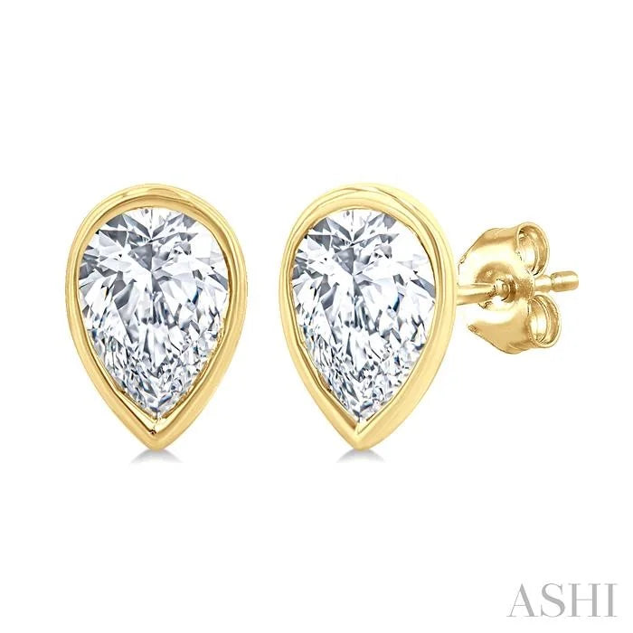 Pear Shape Bezel Set Petite Diamond Stud Earrings