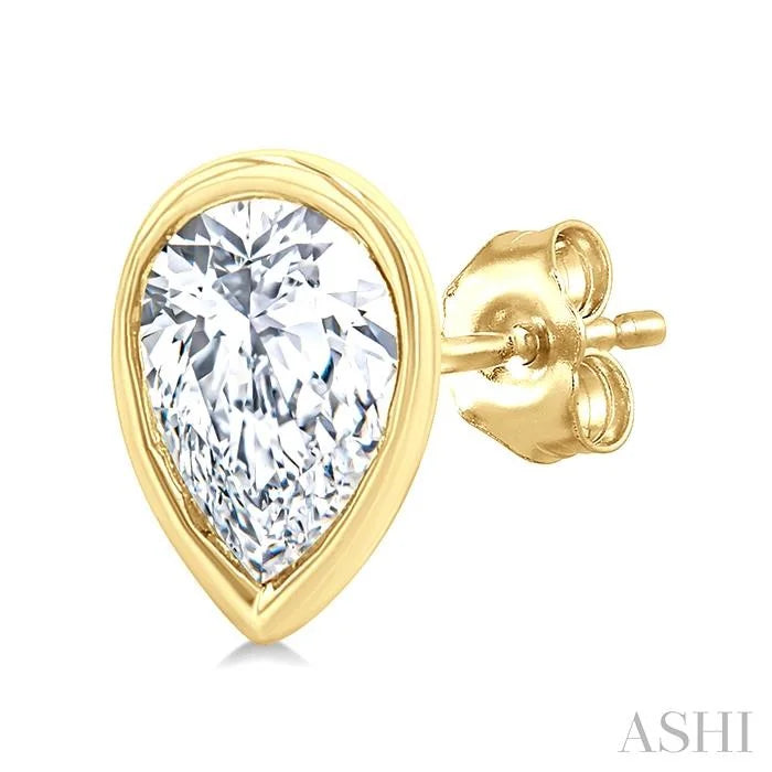 Pear Shape Bezel Set Petite Diamond Stud Earrings