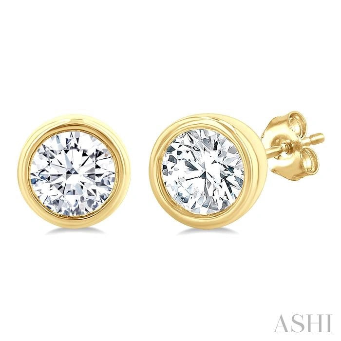 Round Shape Bezel Set Petite Diamond Fashion Earrings
