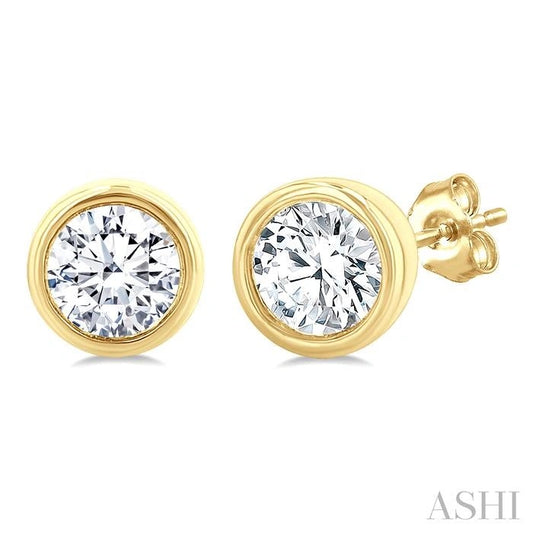 Round Shape Bezel Set Petite Diamond Fashion Earrings