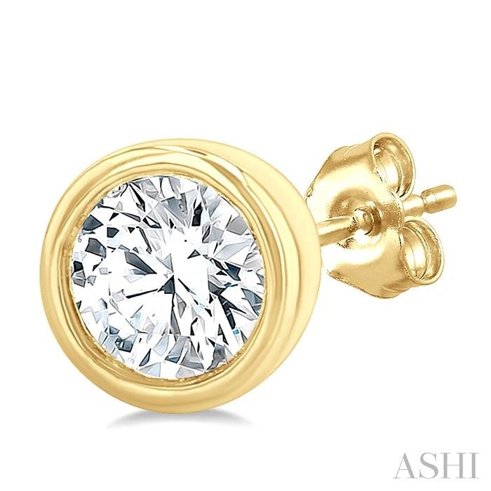 Round Shape Bezel Set Petite Diamond Fashion Earrings