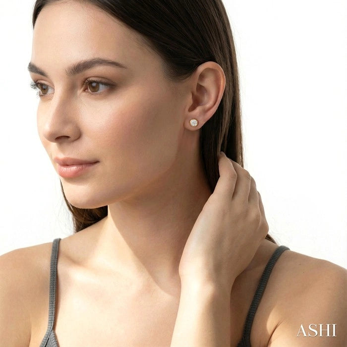 Round Shape Bezel Set Petite Diamond Fashion Earrings