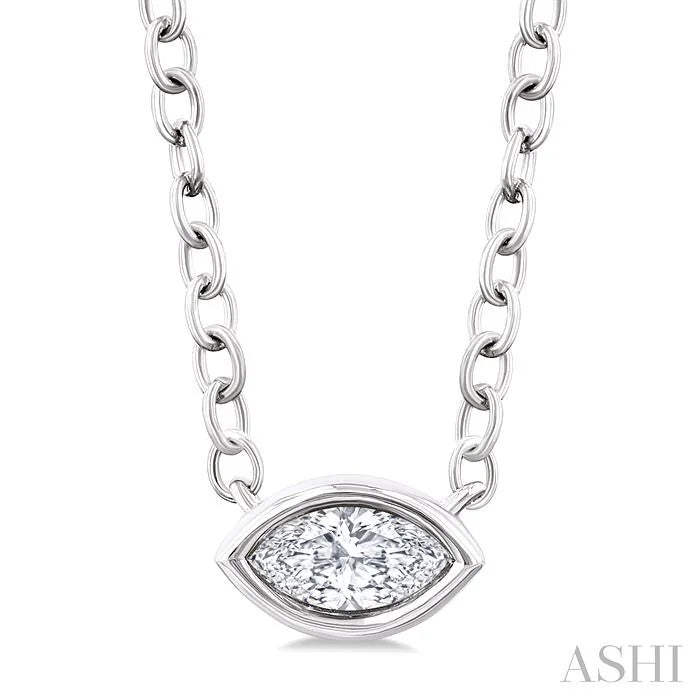 Marquise Shape East-West Bezel Set Petite Diamond Fashion Pendant