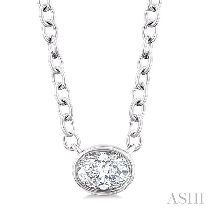 Oval Shape East-West Bezel Set Petite Diamond Fashion Pendant