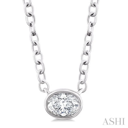Oval Shape East-West Bezel Set Petite Diamond Fashion Pendant