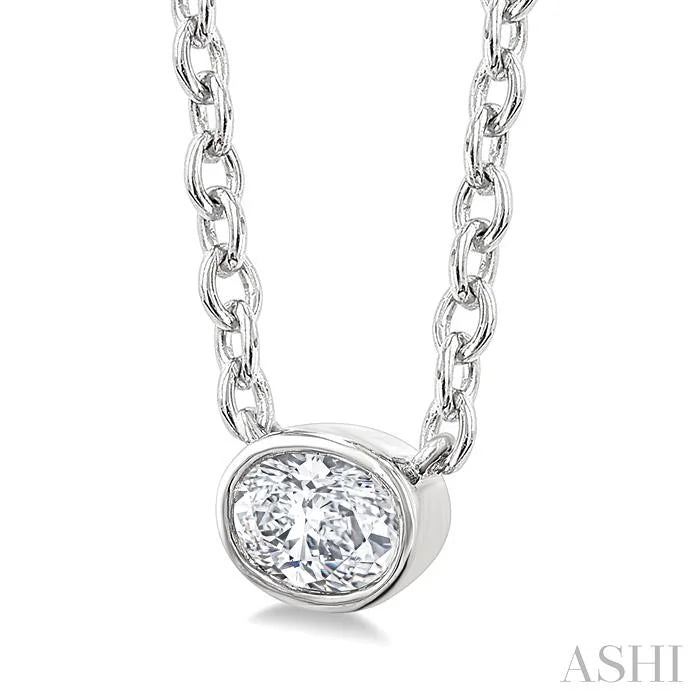Oval Shape East-West Bezel Set Petite Diamond Fashion Pendant