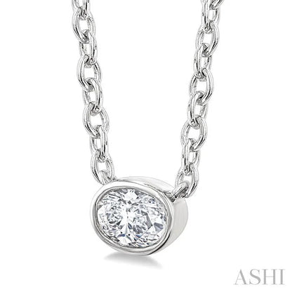 Oval Shape East-West Bezel Set Petite Diamond Fashion Pendant