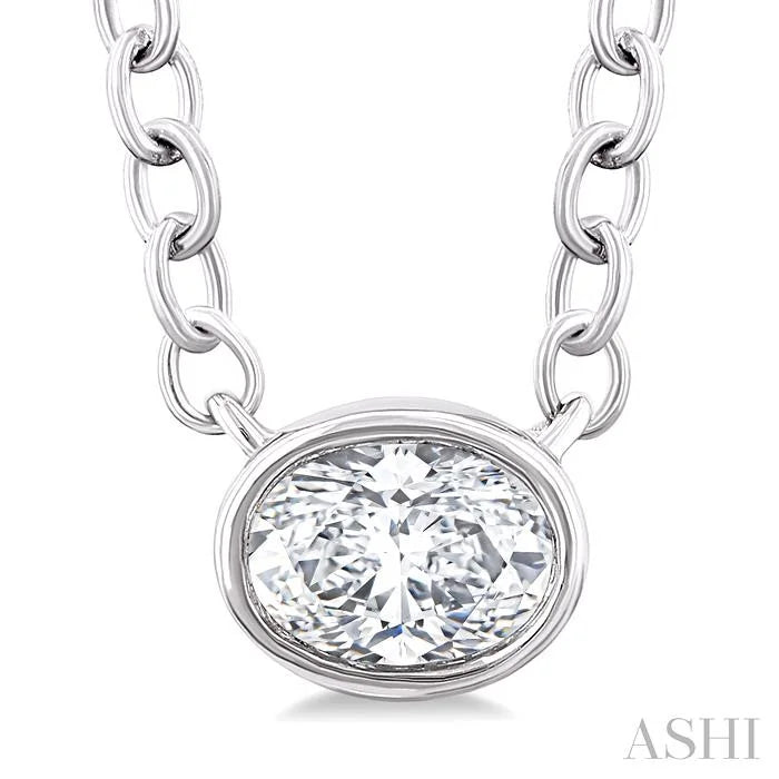 Oval Shape East-West Bezel Set Petite Diamond Fashion Pendant