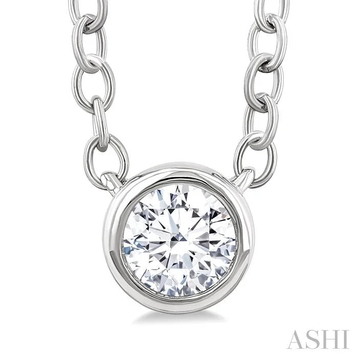 Round Shape Bezel Set Petite Diamond Fashion Pendant