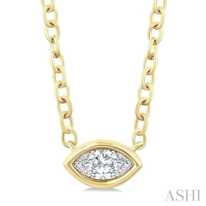 Marquise Shape East-West Bezel Set Petite Diamond Fashion Pendant