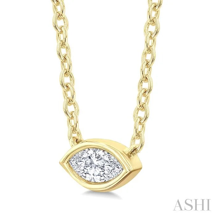 Marquise Shape East-West Bezel Set Petite Diamond Fashion Pendant