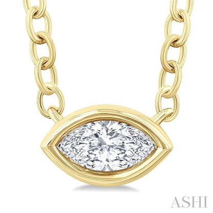 Marquise Shape East-West Bezel Set Petite Diamond Fashion Pendant