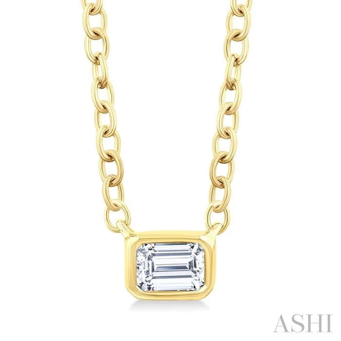 Emerald Shape East-West Bezel Set Petite Diamond Fashion Pendant