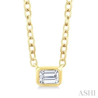 Emerald Shape East-West Bezel Set Petite Diamond Fashion Pendant