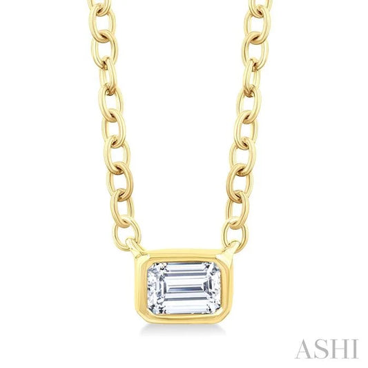 Emerald Shape East-West Bezel Set Petite Diamond Fashion Pendant