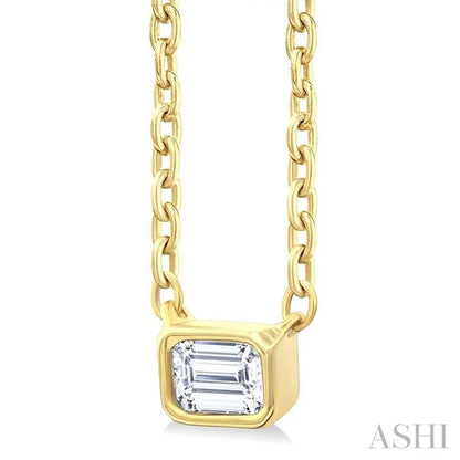 Emerald Shape East-West Bezel Set Petite Diamond Fashion Pendant