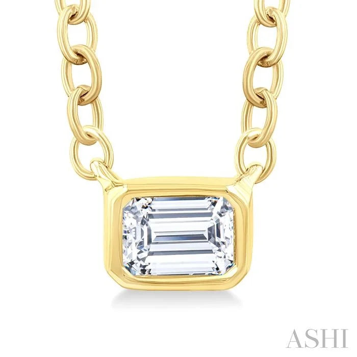 Emerald Shape East-West Bezel Set Petite Diamond Fashion Pendant