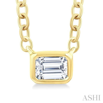 Emerald Shape East-West Bezel Set Petite Diamond Fashion Pendant