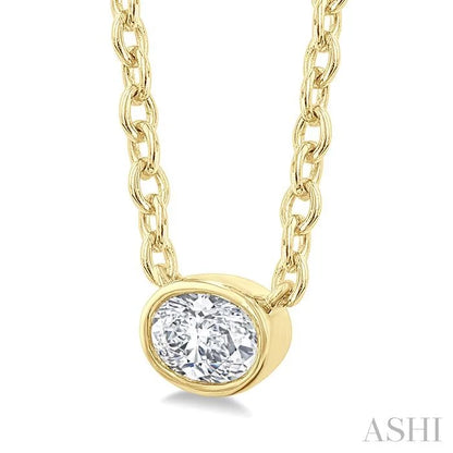 Oval Shape East-West Bezel Set Petite Diamond Fashion Pendant