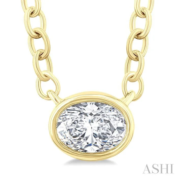 Oval Shape East-West Bezel Set Petite Diamond Fashion Pendant