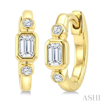 Emerald Shape Bezel Set Petite Diamond Huggie Earrings
