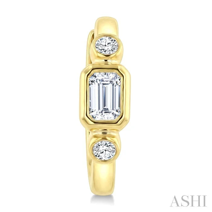 Emerald Shape Bezel Set Petite Diamond Huggie Earrings