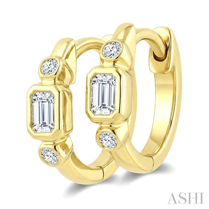 Emerald Shape Bezel Set Petite Diamond Huggie Earrings