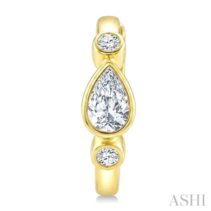 Pear Shape Bezel Set Petite Diamond Huggie Earrings