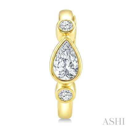 Pear Shape Bezel Set Petite Diamond Huggie Earrings