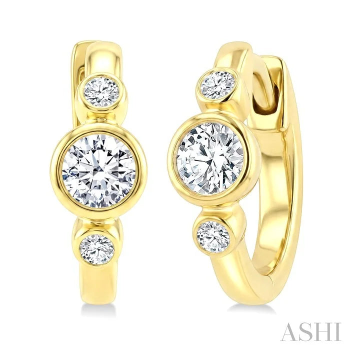 Round Bezel Set Petite Diamond Huggie Earrings