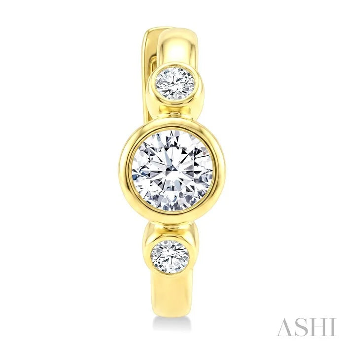 Round Bezel Set Petite Diamond Huggie Earrings