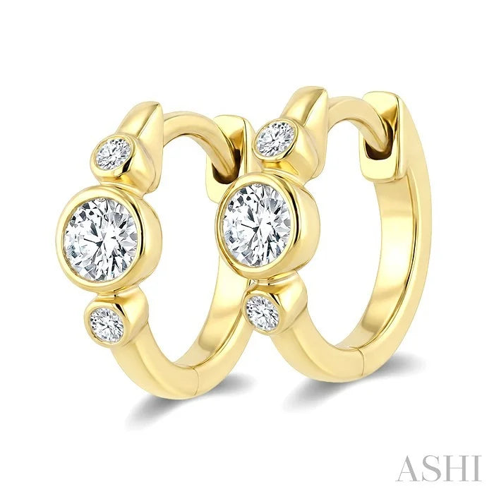 Round Bezel Set Petite Diamond Huggie Earrings
