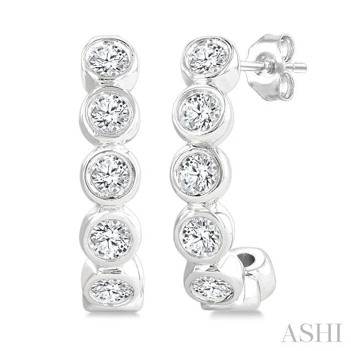 Bezel Set Petite Diamond Half Hoop Earrings