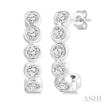 Bezel Set Petite Diamond Half Hoop Earrings