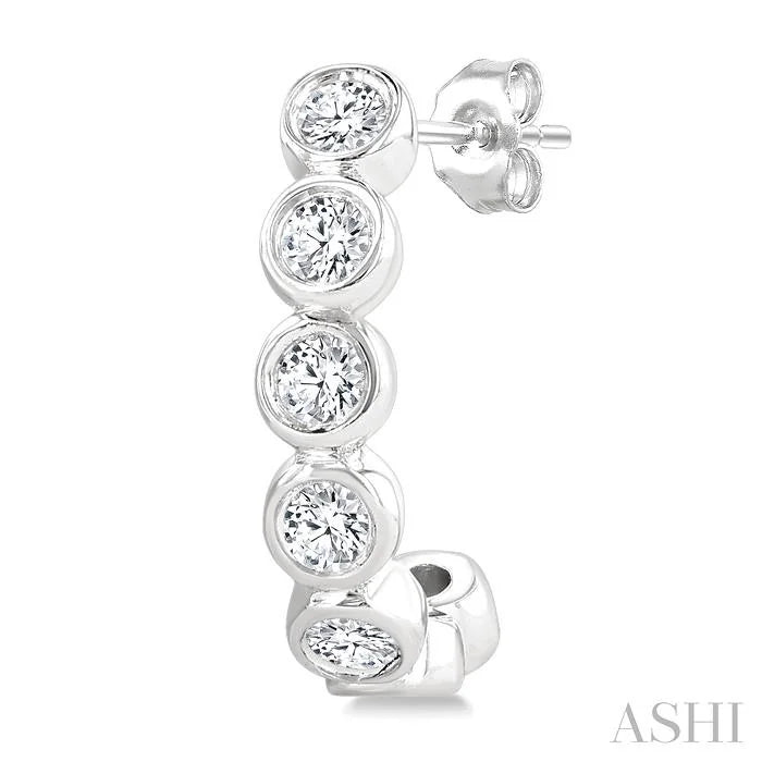 Bezel Set Petite Diamond Half Hoop Earrings