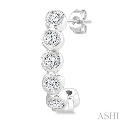 Bezel Set Petite Diamond Half Hoop Earrings