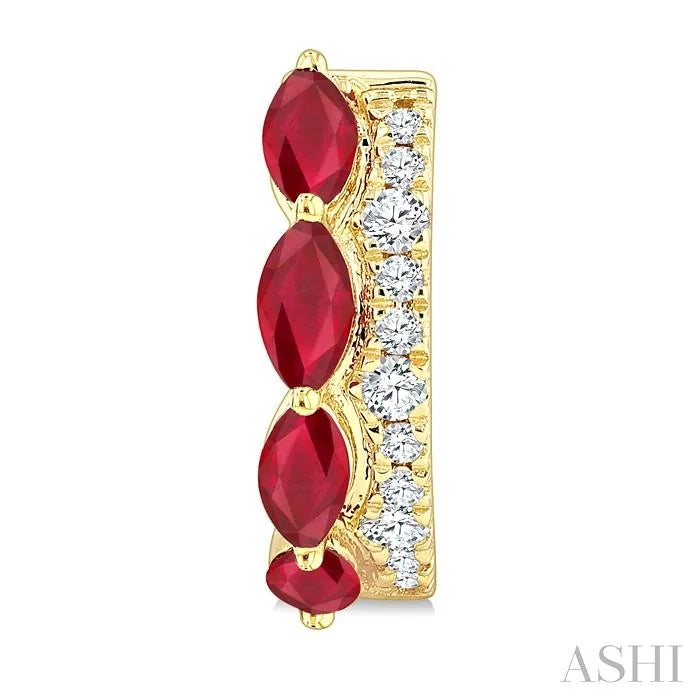 Marquise Shape Gemstone & Petite Diamond Fashion Hoop Earrings