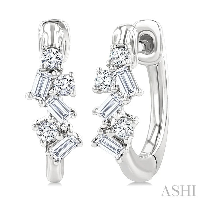 Scatter Baguette Diamond Petite Huggie Fashion Earrings