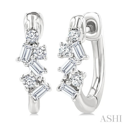 Scatter Baguette Diamond Petite Huggie Fashion Earrings
