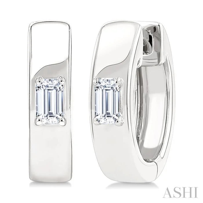 Emerald Shape Petite Prong Diamond Huggie Earrings