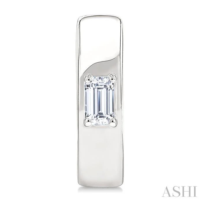 Emerald Shape Petite Prong Diamond Huggie Earrings