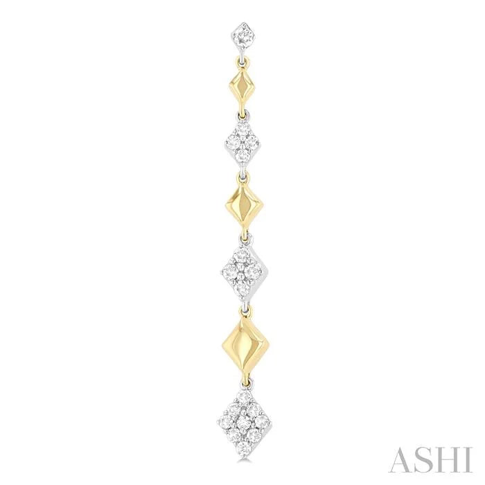 Puffed Diamond Shape Long Earrings