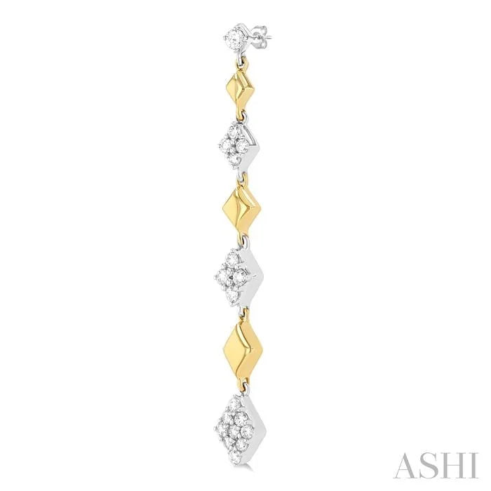 Puffed Diamond Shape Long Earrings