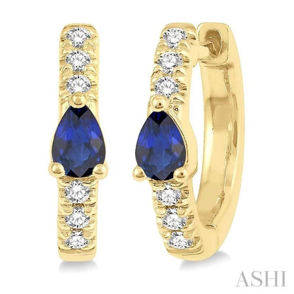 Pear Shape Gemstone & Petite Diamond Huggie Fashion Earrings