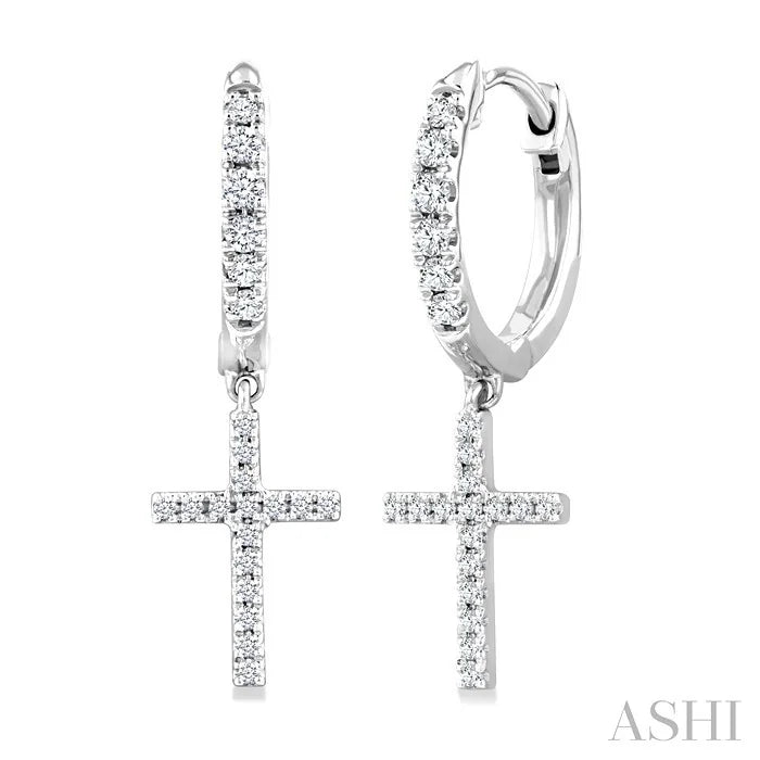 Cross Petite Diamond Huggie Fashion Earrings
