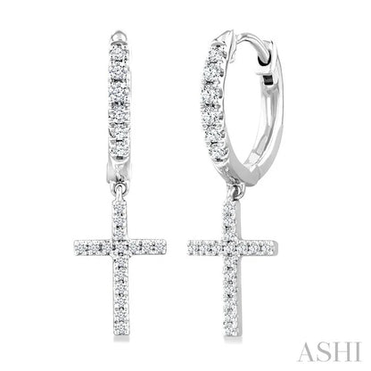 Cross Petite Diamond Huggie Fashion Earrings
