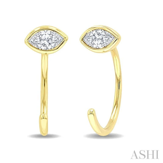 Marquise Shape Bezel Set Petite Diamond Huggie Earrings